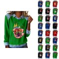 thumbnail image 1 of Mardi Gras Hauts à Manches Longues pour Femmes 2026 Mode Denim Patchwork Col à Revers Chandail en Molleton Graphique, 1 of 2