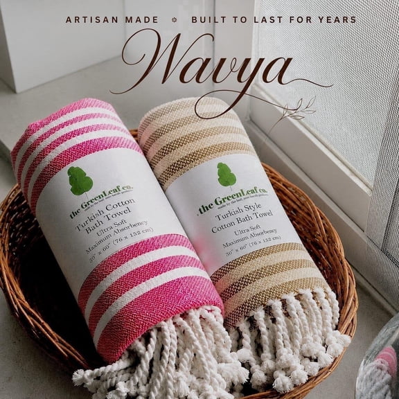 Navya The Greenleaf co. Ethically Sourced Cotton Bath Towel Set, 2-Pack, 30x60 in, 320 GSM, Rose Pink & Beige