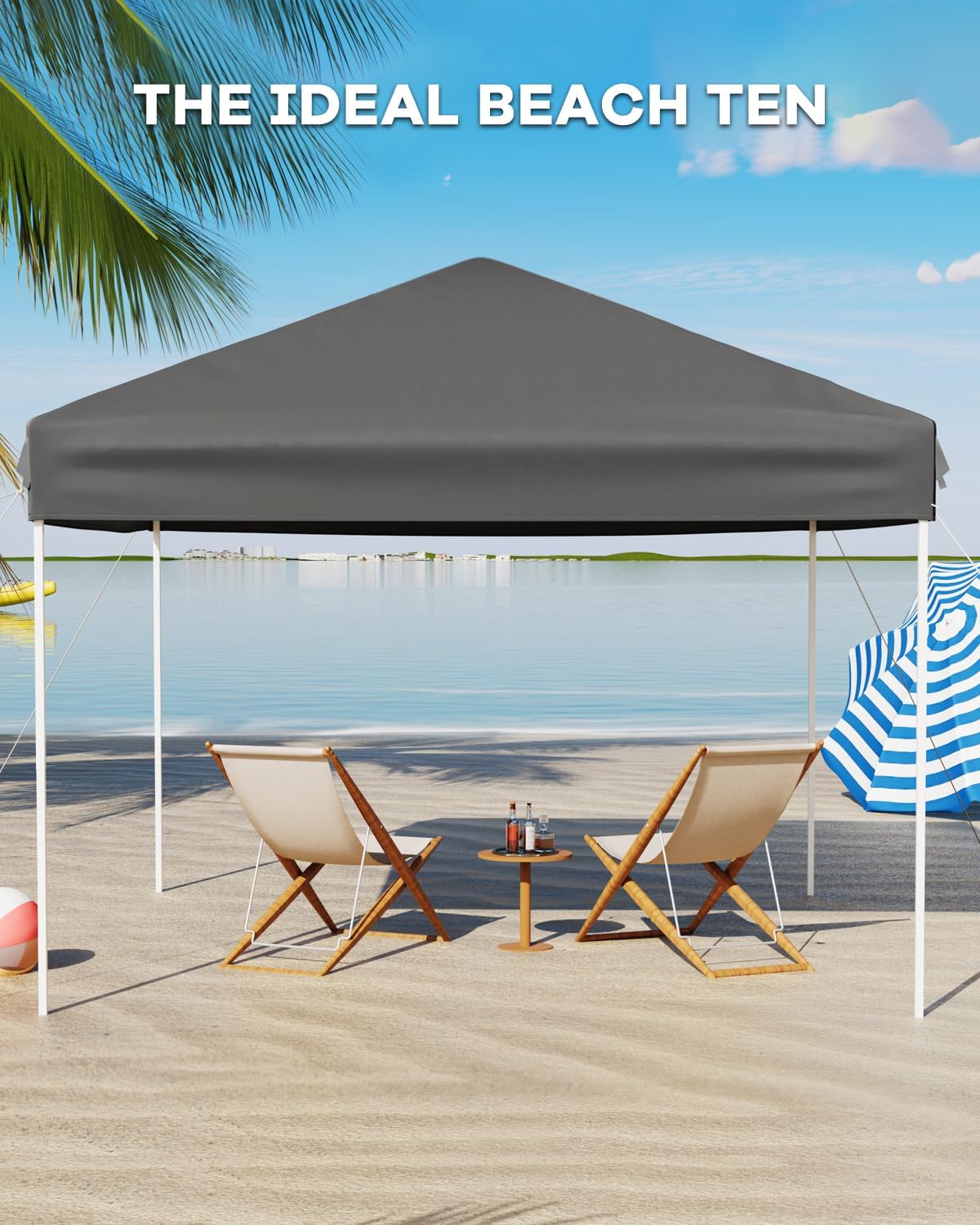 10x10 Pop Up Canopy Tent, Outdoor Tent with 3 Adjustable Height, Easy Set Up Canopy with 4 Sandbags & Carrying Bag for Camping, Parties, Outdoor Events -Gray