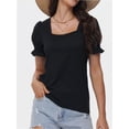 thumbnail image 5 of Tops for Women Summer Casual Ruffle Trim Sleeve Square Neck T Shirts, 5 of 6