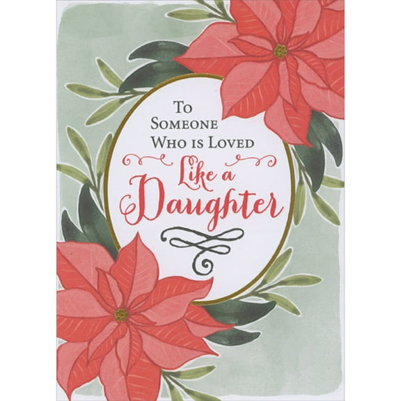 Designer Greetings Someone Who is Loved Like a Daughter: Oval Frame and Poinsettias Christmas Card