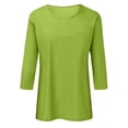 thumbnail image 4 of TQWQT Womens 3/4 Sleeve Tops and Blouses 2024 Summer Casual Crewneck T Shirt Solid Loose Fit T-shirts Ladies Three Quarter Length Sleeve Blouses Green 2XL, 4 of 5