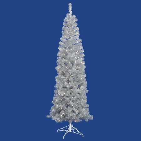 Vickerman 9' Silver Artificial Pencil Christmas Tree with 550 Clear Mini Lights