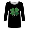 thumbnail image 4 of Craaazy Women's Funny St Patricks Day Shirts Shamrock Printed Loose 3/4 Sleeve T-Shirts Gifts, 4 of 5