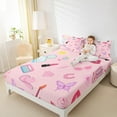 thumbnail image 4 of Manfei Girly Pink Fashion Twin Sheet Sets for Teen, Cartoon Princess Hat Twin Fitted Sheet, Kawaii Butterfly Flat Sheet, Breathable Home Decor, 3 Pieces, 4 of 7