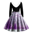 thumbnail image 4 of Christmas Dresses for Women Women's Fashion Round Casual Slim Fit Christmas Print Large Swing Long Sleeve Dress for Holiday Party,Purple,M, 4 of 4