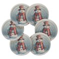 thumbnail image 5 of 6 Pcs Drink Coasters with Holder 3.94in Woven Coasters for Drinks Watercolor-style Snowman Pattern Coaster Set for Protection Table, 5 of 7