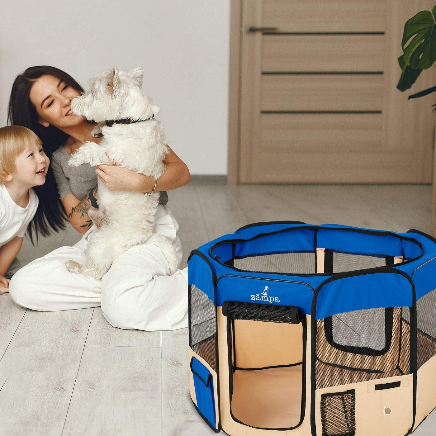 Zampa Portable Foldable Pet playpen Exercise Pen Kennel & Carrying Case, Indoor, Outdoor Use, Water resistant