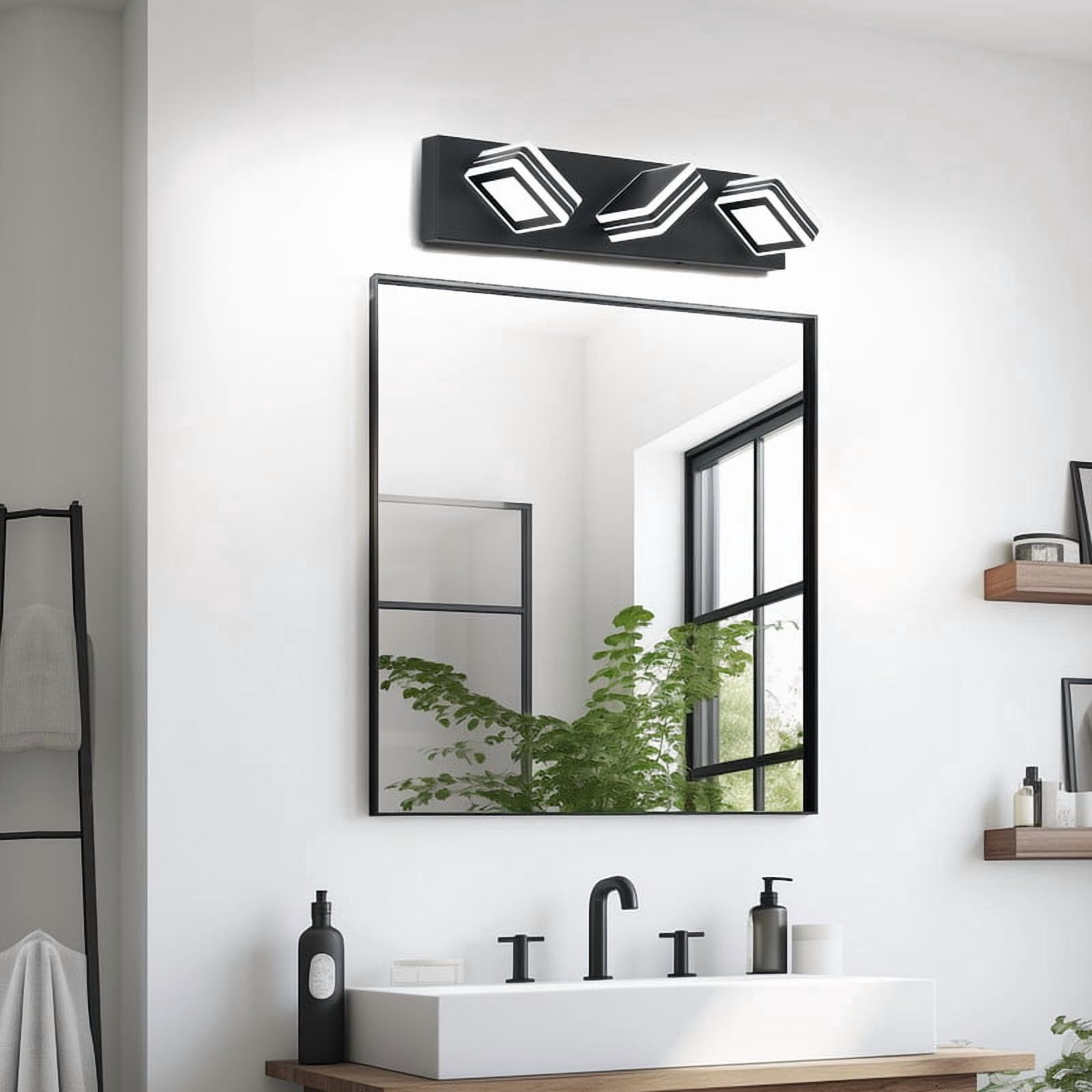 Matte Black Vanity Light Fixture - 3-Light Up/Down LED Bathroom Wall Sconce, Dimmable Modern Vanity Lighting for Mirror, Hardwired with Acrylic Shades