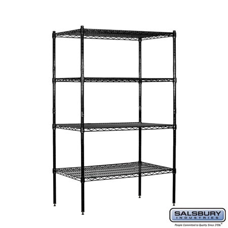 Salsbury Industries 9538S-BLK Wire Shelving - Stationary - 36 Inches Wide - 63 Inches High - 18 Inches Deep - Black