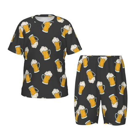 Luyuia Beer1 Print Girls  2-Piece Tie-Dye Pajama Set  Cute Summer Loungewear with Shirt and Tank Shorts Nightwear-Small