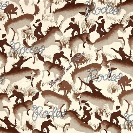Michael Miller Fabrics Round Up Rodeo Western Horse Cream 100% Cotton Fabric sold by the yard