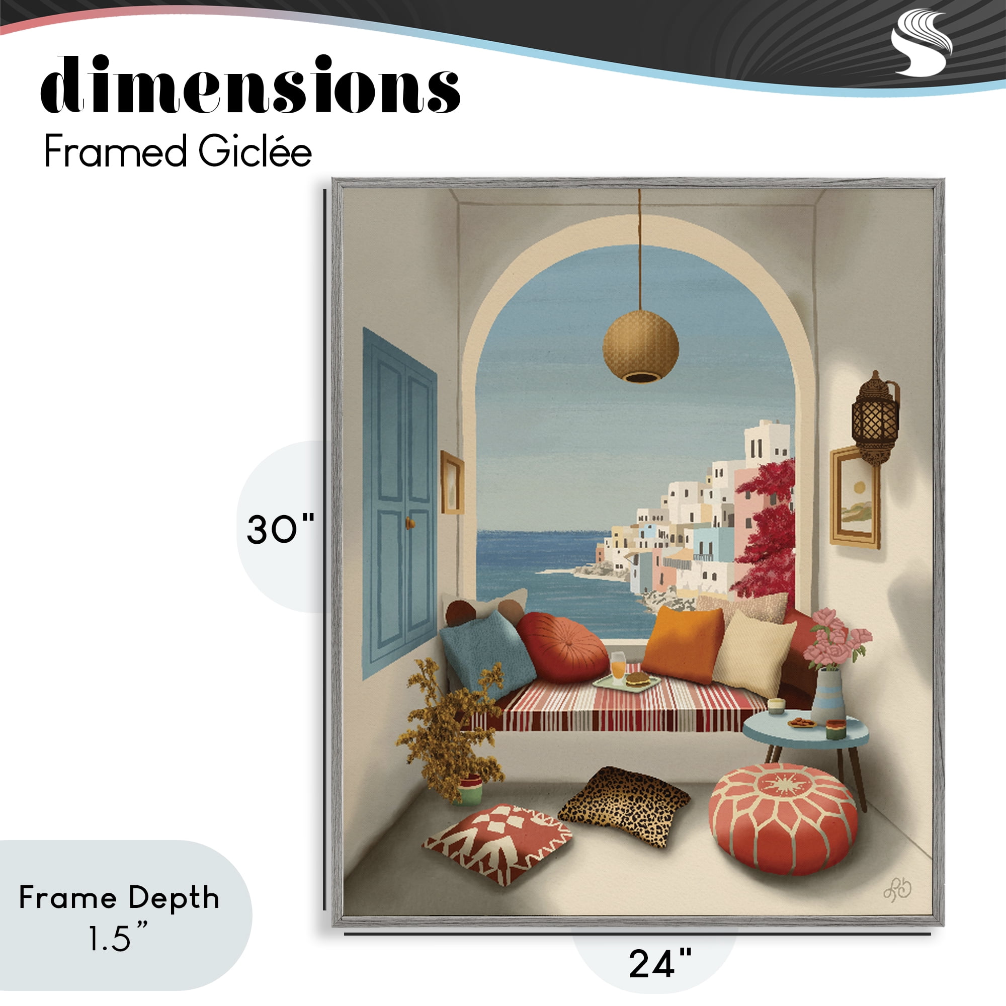 Stupell Industries Mediterranean Seaside Window View Gray Framed Giclee Art, design by Lisa R Dumm