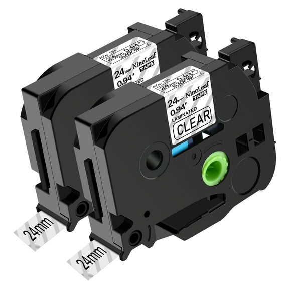 NineLeaf 2 Pack Compatible for Brother P-touch TZe-151 TZe151 TZ-151 TZ151 24mm 1 Inch Black on Clear Laminated Label Tape 0.94" x 26.2 ft