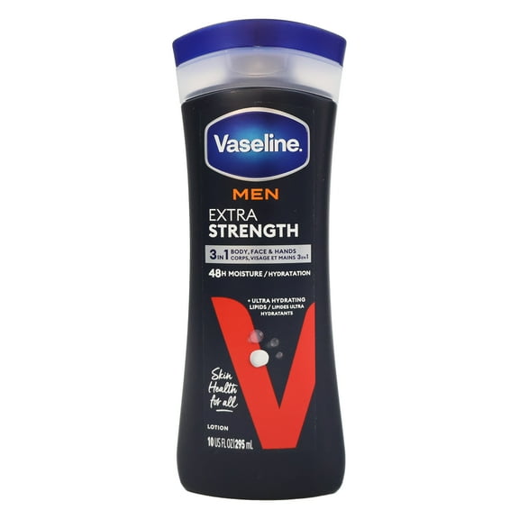 Vaseline Men Extra Strength 3-in-1 Face, Hands and Body Lotion, 10 Oz.