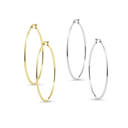Stunning Stainless Steel Hoop Set of Two Earrings (50mm Diameter) Two-Pair Set