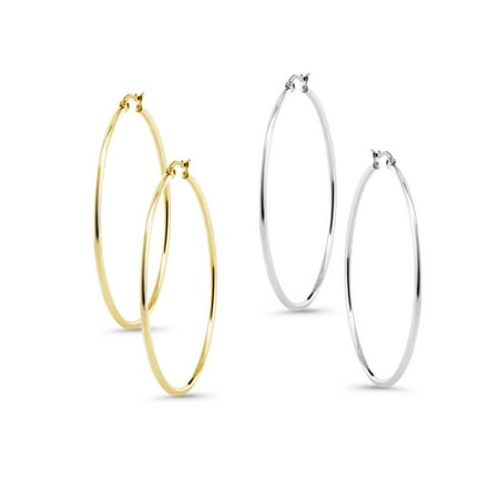 Stunning Stainless Steel Hoop Set of Two Earrings (50mm Diameter) Two-Pair