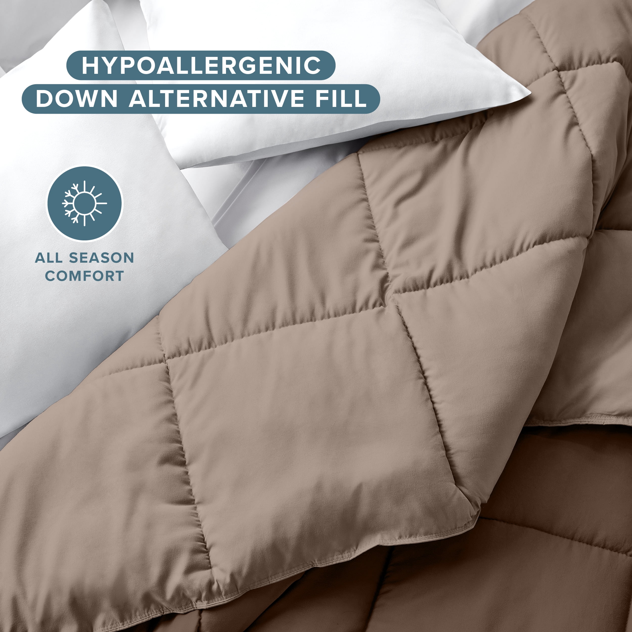 Bare Home 1800 Collection Reversible Down Alternative Comforter, All-Season, King, Cocoa/Taupe