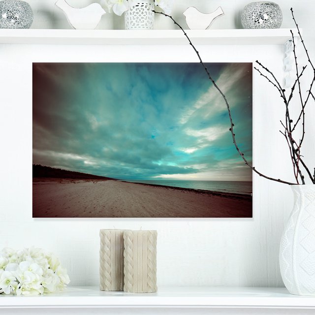 Blue Baltic Beach en Automne avec Nuages - Impression sur Toile Seashore