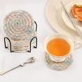 thumbnail image 3 of Yayeee 6 PCS Drink Coasters with Holder Set Woven Absorbent Round Tabletop Hot Pad, Small Pink Pattern, 3 of 7