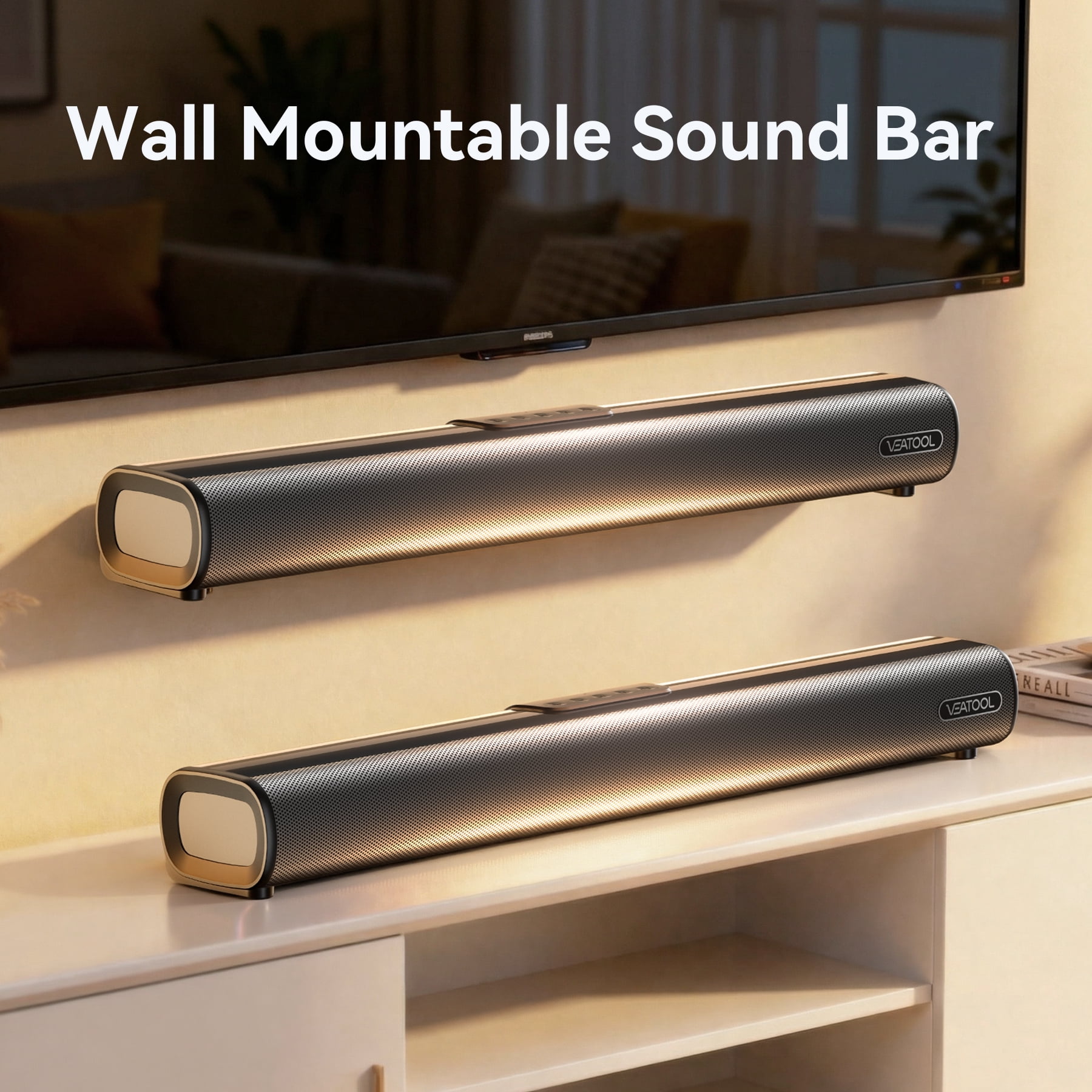 2.1ch Sound Bars for TV, Soundbar with Subwoofer, Wired & Wireless Bluetooth 5.4 3D Surround Speakers, Optical/HDMI/AUX/RCA/USB Connection, Wall Mountable, Remote Control