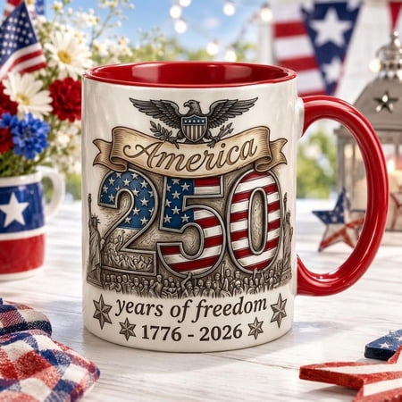 USA 250th Anniversary Mug, Patriotic 1776-2026 Coffee Cup, 4th Of July Independence Day American Flag Gift Mug