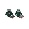 thumbnail image 2 of RUINIXCW Newborn Baby Girl My First Christmas Outfit Infant Bay Girls Fall Winter Clothes Peter Pan Collar Long Sleeve Romper Plaid Ruffled Skirt Headband Set, 2 of 10
