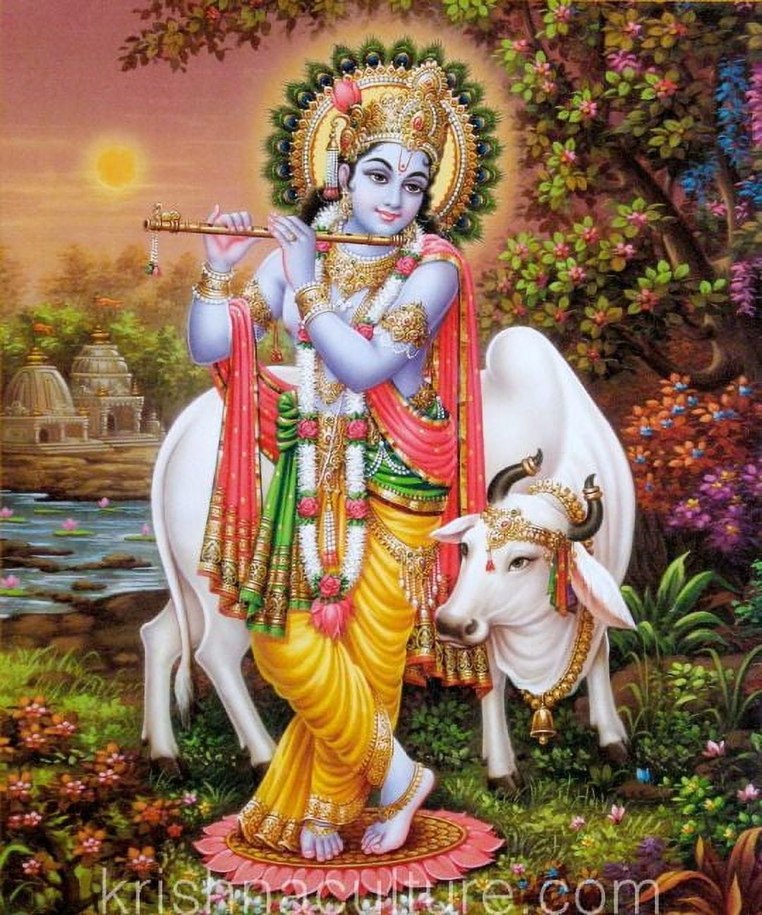 KrishnaCulture Krishna with Cow at Dusk CV09SC Canvas Art 15x18