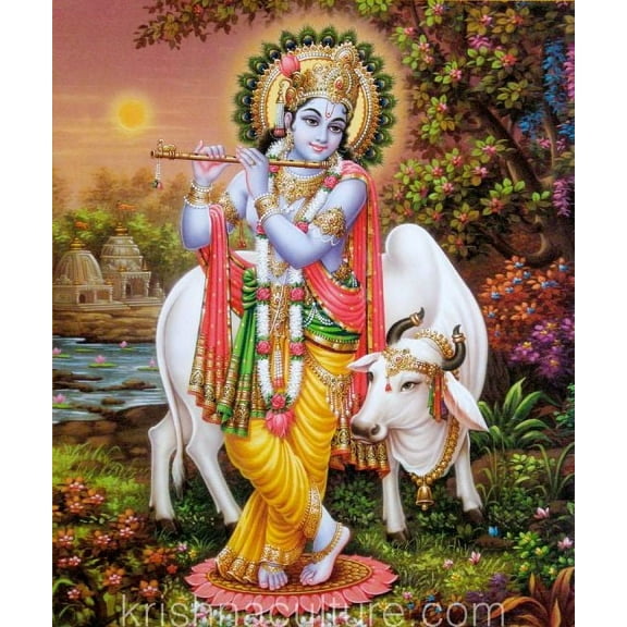 Krishna Culture Krishna with Cow 10"x12" Framed Canvas Art Prints
