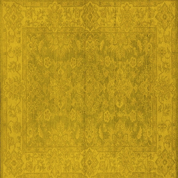 Ahgly Company Machine Washable Indoor Square Oriental Yellow Industrial Area Rugs, 6' Square