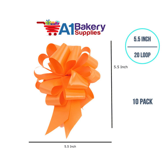 A1BakerySupplies 10 Pieces Pull Bow for Gift Wrapping Gift Bows Pull Bow With Ribbon for Wedding Gift Baskets, 5.5 Inch 20 Loop in Orange Color