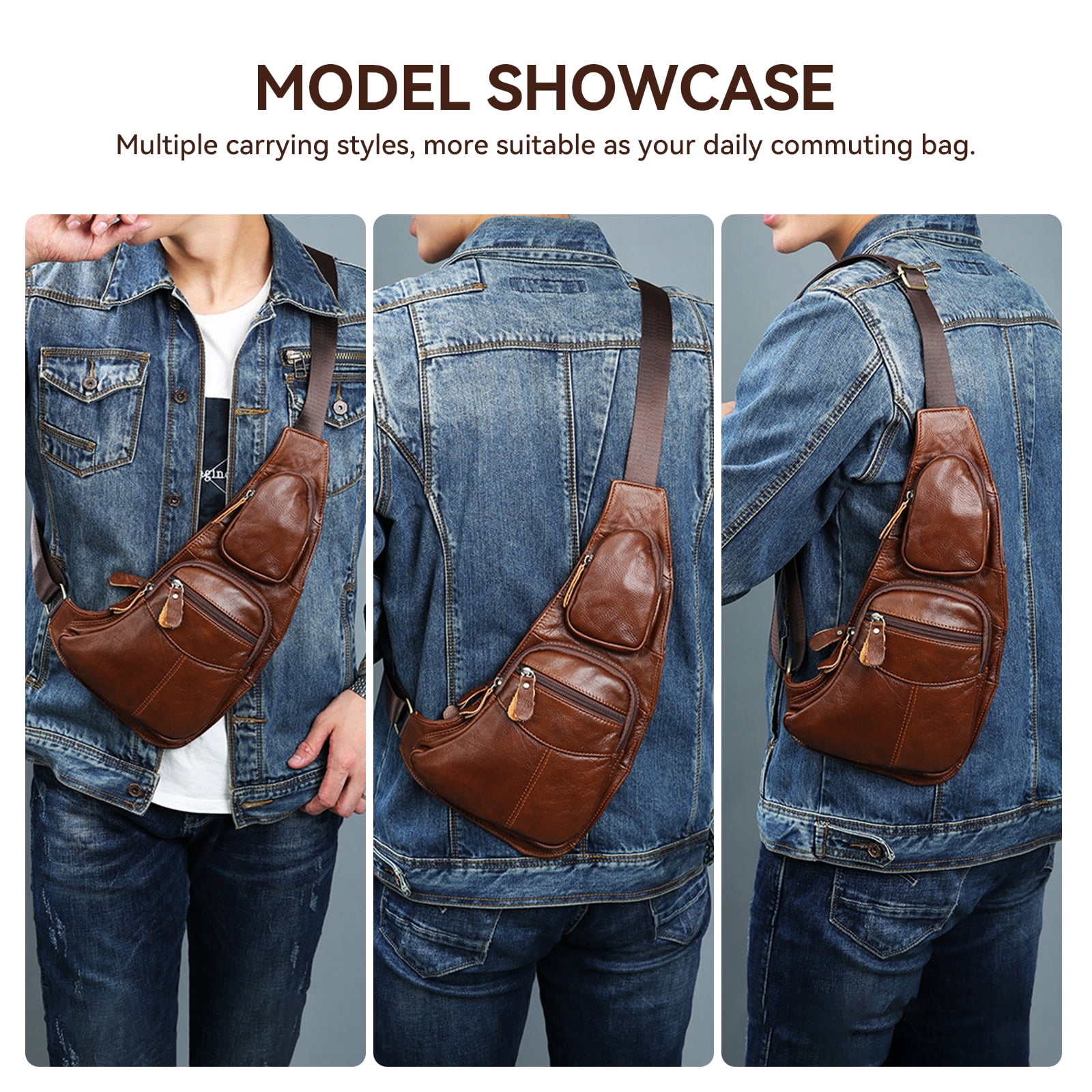 Egoelife Vintage Leather Sling Bag Crossbody Backpack for Men Outdoor Travel Crossbody Pouch Day Pack Backpacks