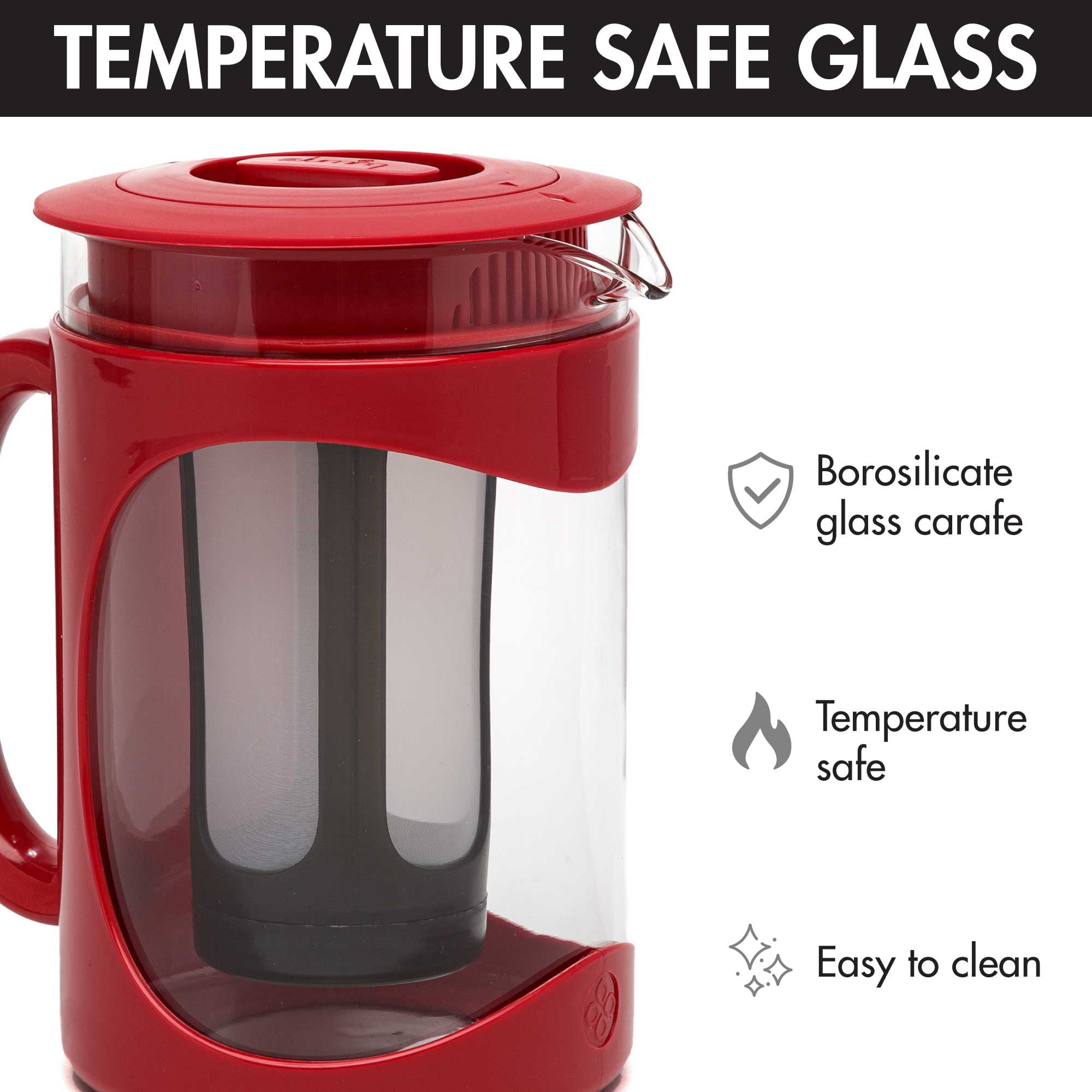 Primula Burke Deluxe Cold Brew Iced Coffee Maker, Comfort Grip Handle,  Durable Glass Carafe, Removable Mesh Filter, Perfect 6 Cup Size, Dishwasher  Safe, 1.6 Qt, Red 