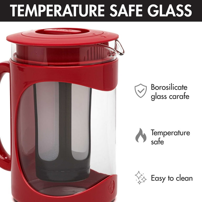 Primula Burke Glass Cold Brew Coffee Maker with Mesh Filter, 1.6 qt, Red