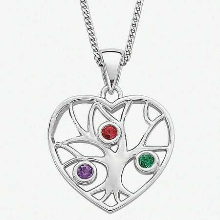 Personalized Planet Family Birthstone Sterling Silver Heart Pendant