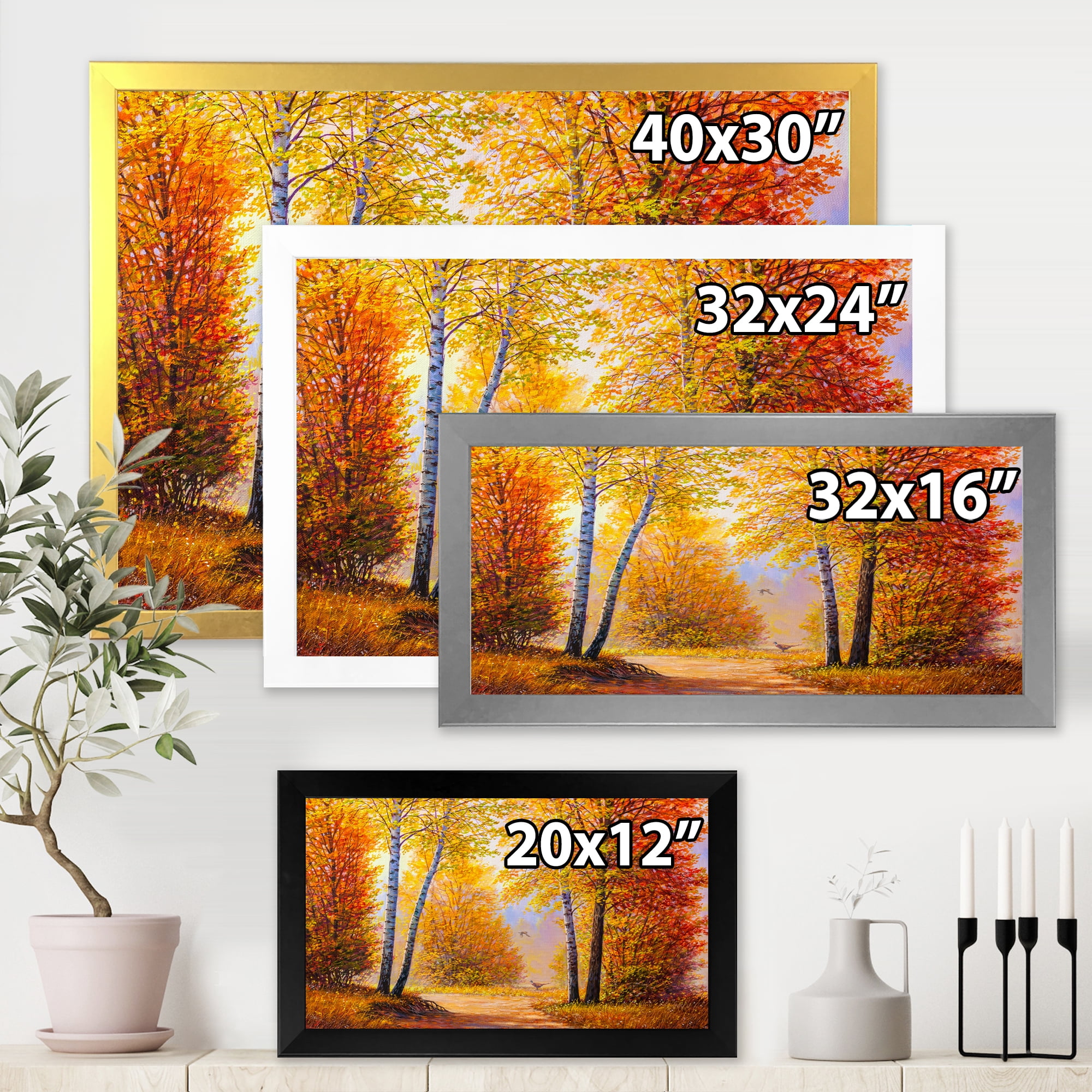 Designart 'Sunrise Glow Through The Autumn Trees' Lake House Framed Art Print