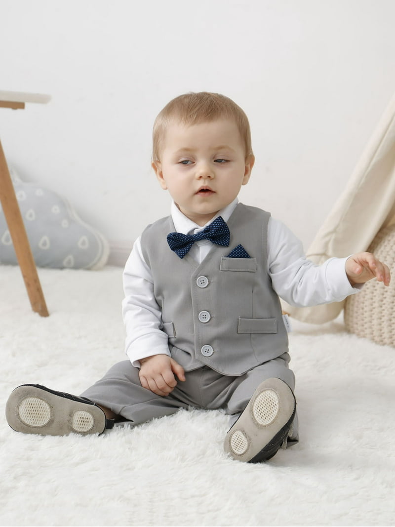 CARETOO Baby Boy Clothes 3-24M, Toddler Formal Cotton Shirt Pants