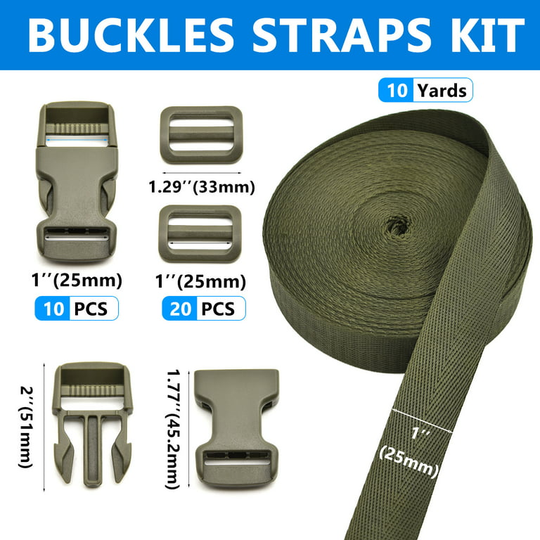 Buckles Straps Set,10 pcs Quick Side Release Plastic Buckle + 12