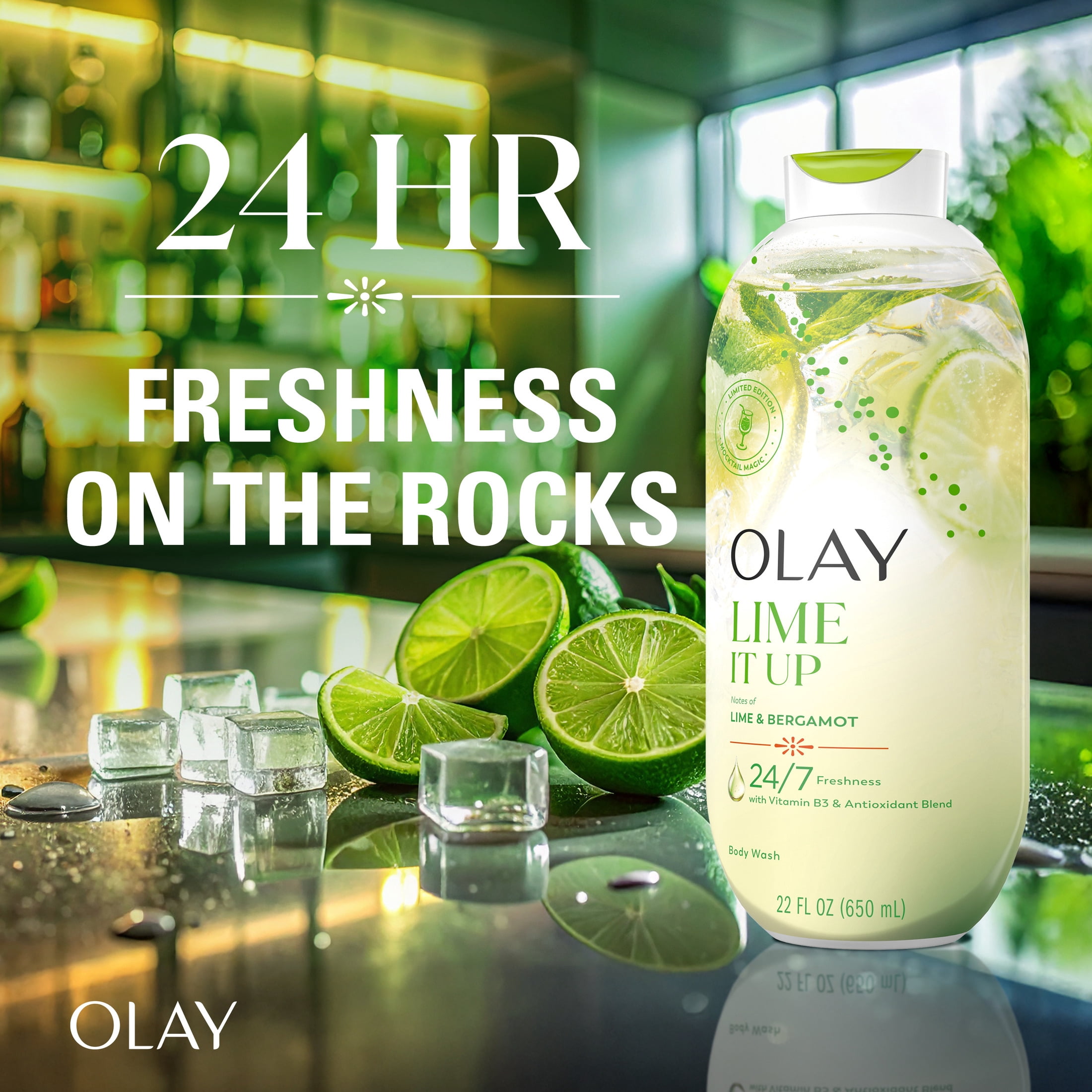 (4 pack) Olay Lime It Up Body Wash with Notes of Lime and Bergamot, Vitamin B3 and Antioxidant Blend, 22oz