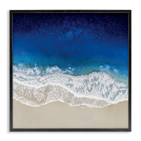 Stupell Industries Tropical Clear Blue Ocean Tropical Beach Aerial View Black Framed Giclee Art, 12 x 12, by Maggie Olsen
