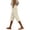 Beige, variant on Womens Cotton Linen Straight Leg Cropped Pants Drawstring Elastic Waist Side Pockets Cuffed Hem Solid Summer