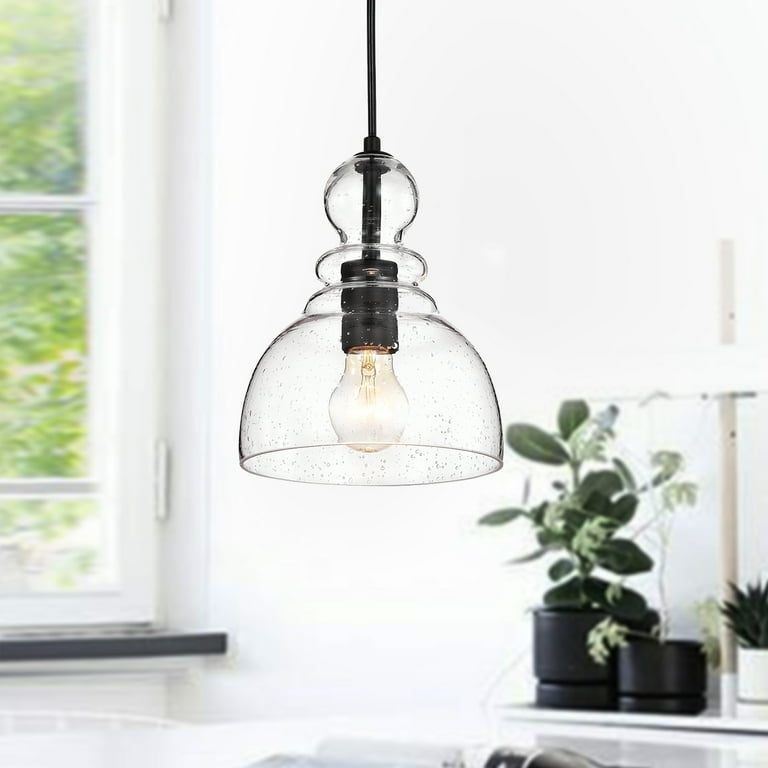 Nefelt Matte Black 1 Light Decanter Seeded Glass Pendant Walmart