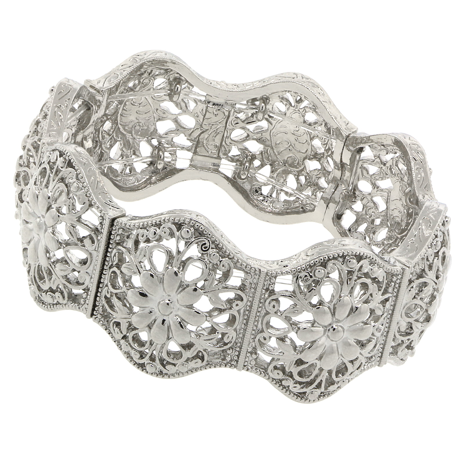 1928 Jewelry Silver-Tone Crystal Flower Stretch Bracelet