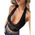 thumbnail image 2 of Lace Crop Tank Tops for Women Going Out Halter Sleeveless Ruched Tops Trendy Y2K Summer Outfits Black L, 2 of 8