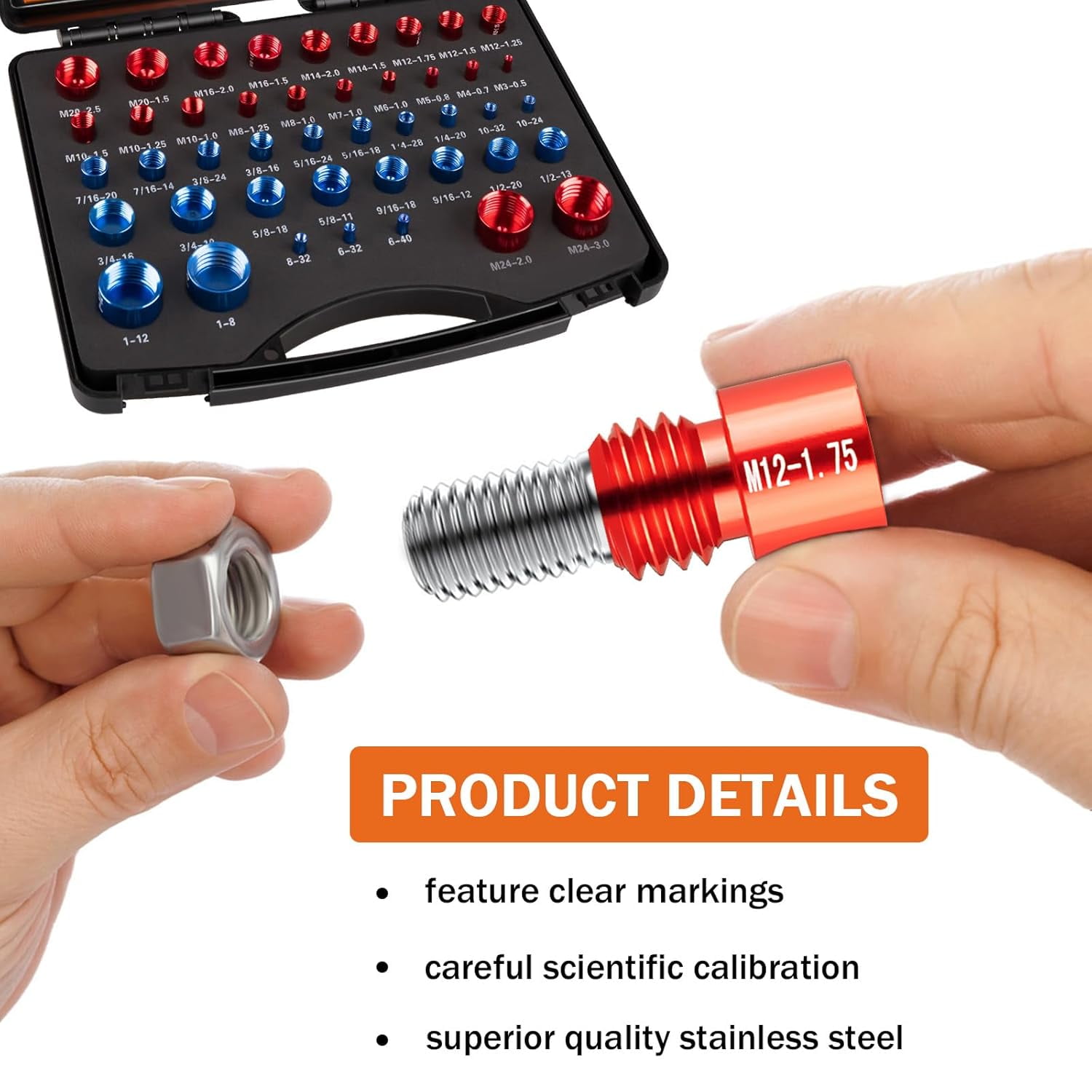 44PCS Nut and Bolt Thread Checker Set, Inch & Metric Thread Gauge Tool with Storage Case
