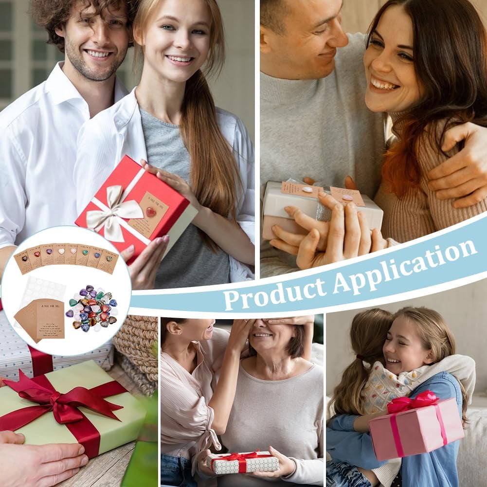 40Pcs Natural Stones Keepsake Exchange Relationship Cards Heart Love Stones Pocket Palm Stone with Round Dot Double Sided Tapes for Colleagues Family Distance Social Celebration Colorful DIY