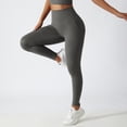 thumbnail image 3 of Alta cintura Pantalones de yoga mujeres stretch tummy control hip lift entrenamiento Leggings con bolsillo para Ciclismo Correr gris M, 3 of 6