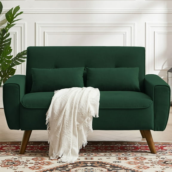Jarenie 47" Small Modern Loveseat Sofa, Mid Century Linen Fabric 2-Seat Sofa Couch Tufted Love Seat with Back Cushions and Tapered Wood Legs for Living Room, Bedroom and Small Spacem Green