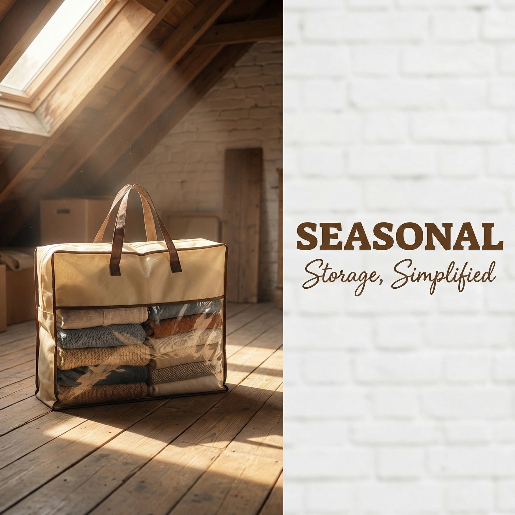 Unique Bargains Storage Bag for Organizing Clothing with Handles Beige 15.7"x19.7"x3.9"