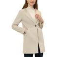 thumbnail image 5 of INSPIRE CHIC Women's Half Lapel Long Sleeves One Button Winter Mid-Length Overcoat M Beige White, 5 of 6